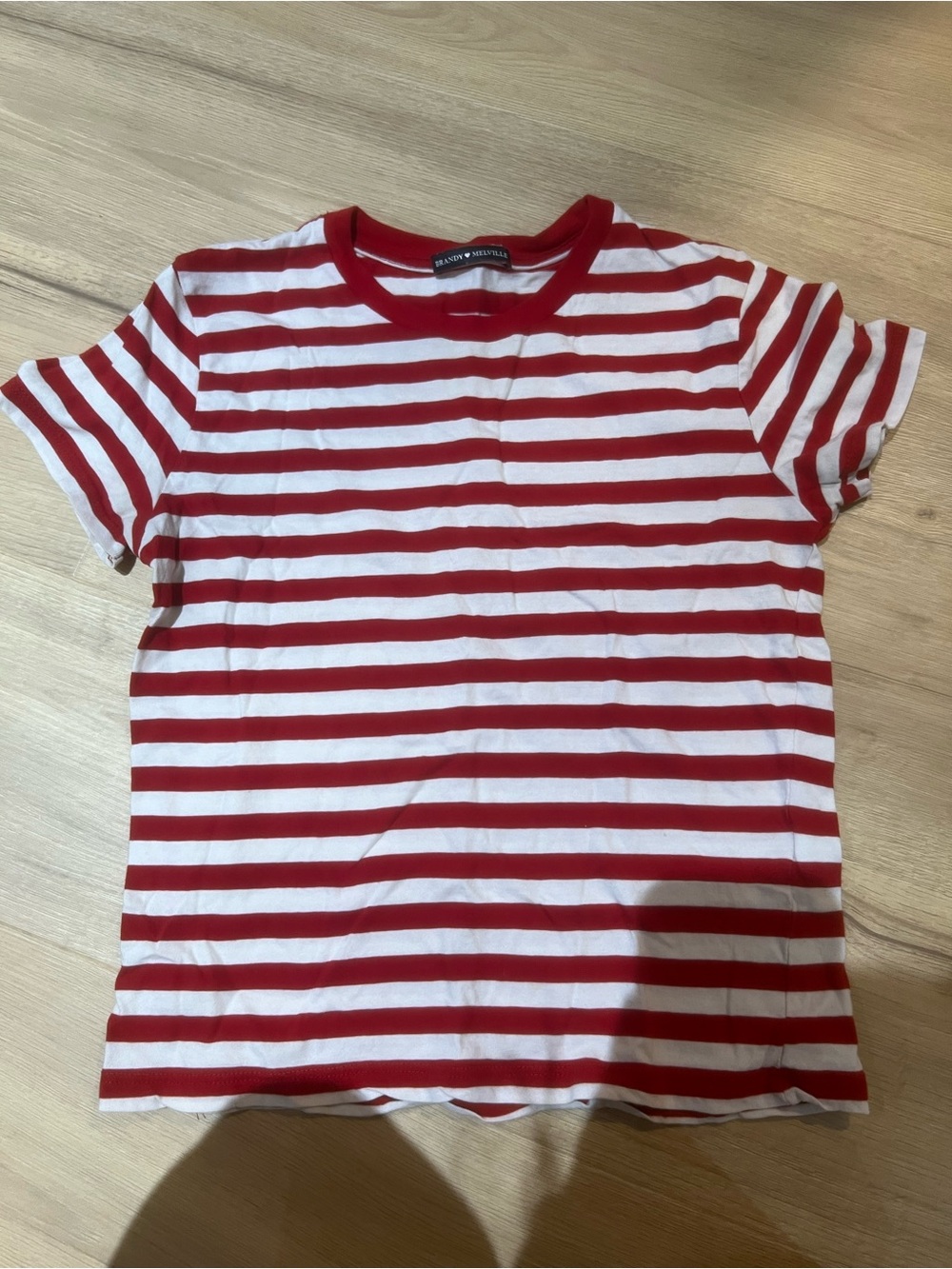 Brandy Melville Red & White Striped Short Sleeve Tee